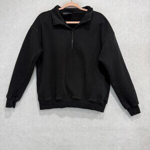HOURS Sweatshirt Mens Medium Black Fleece 1/4 Zip Mock Neck Pullover Casual